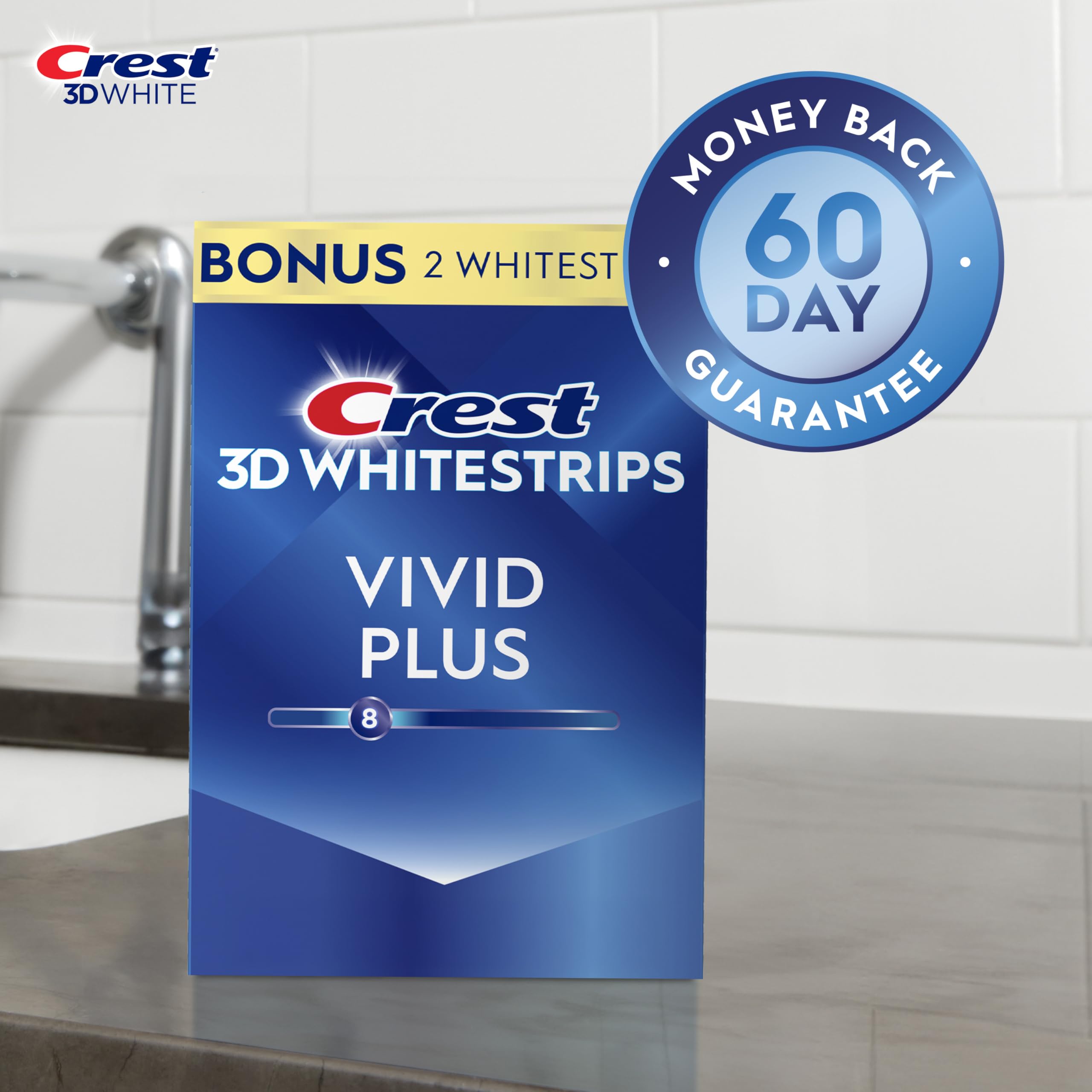 Crest 3D Whitestrips Vivid Plus lower strip during a 30-minute treatment