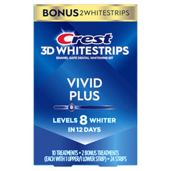 Crest 3D Whitestrips Vivid Plus upper and lower strips ready for use