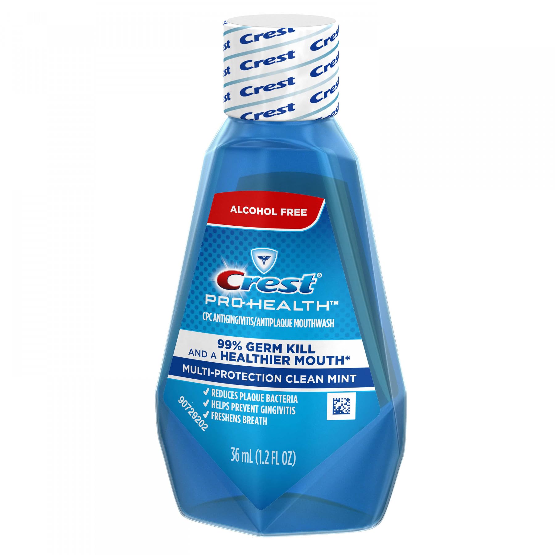 Crest Pro-Health Mouthwash displays plaque-fighting action suitable for daily use.