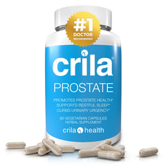 CRILA Prostate supplements bottle side view emphasizes no artificial ingredients