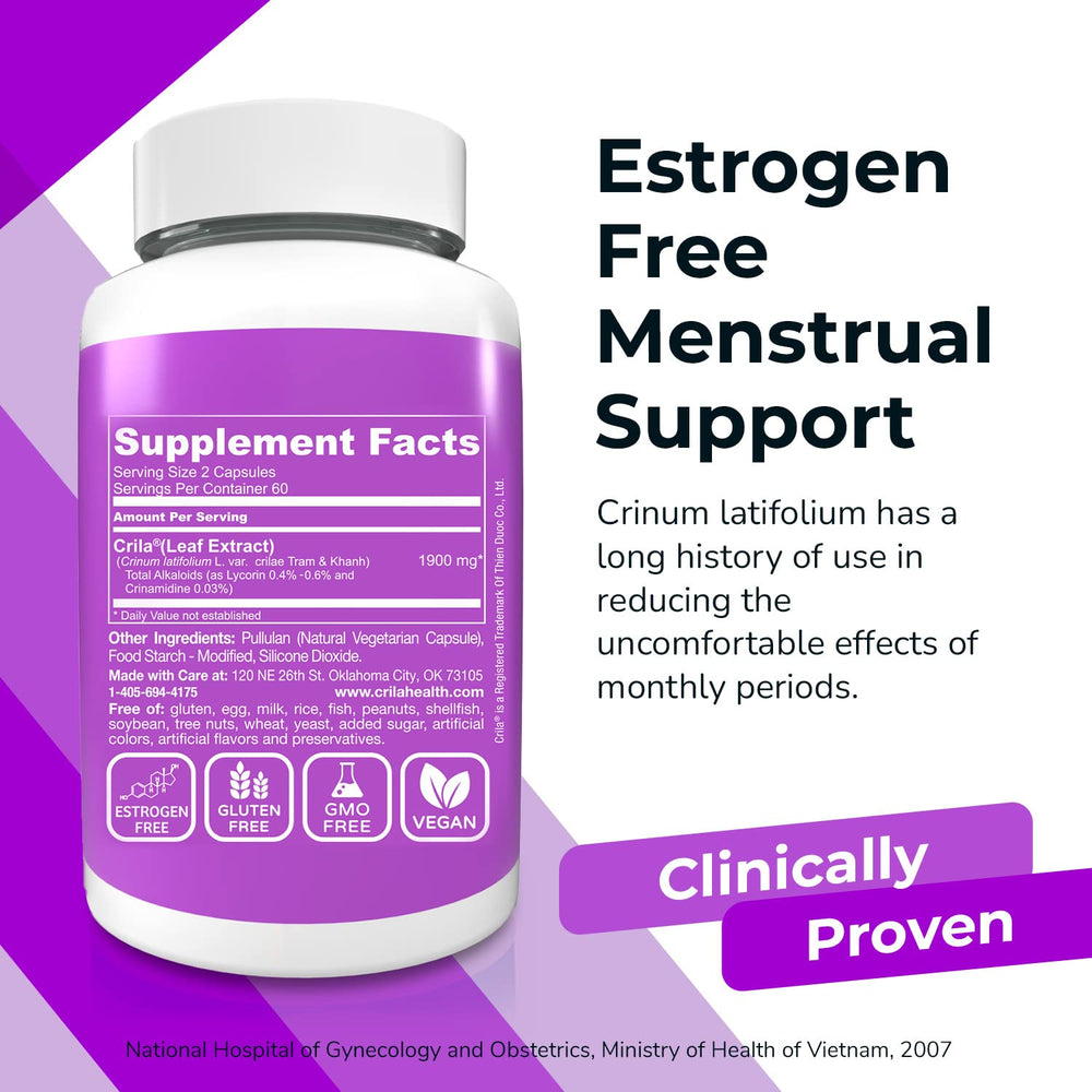 CRILA uterine health capsules close-up highlighting cycle support