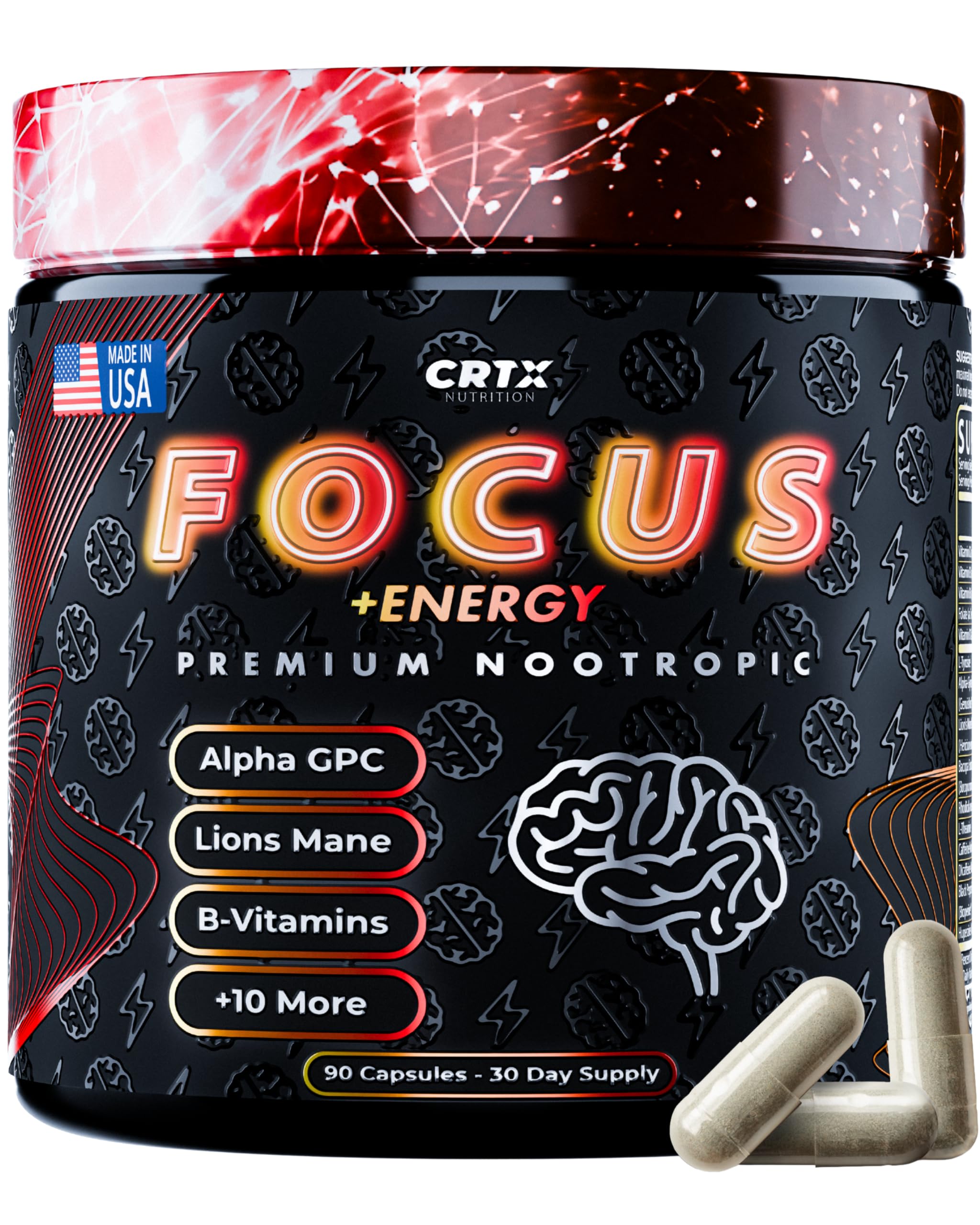 CRTX Nutrition Focus bottle front for sharper study and work focus