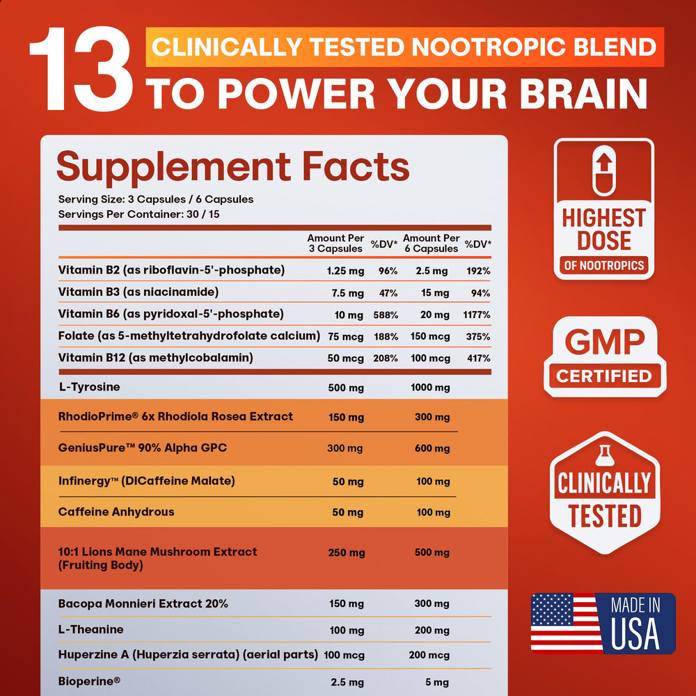CRTX Focus label ingredients list featuring Alpha-GPC and Rhodiola