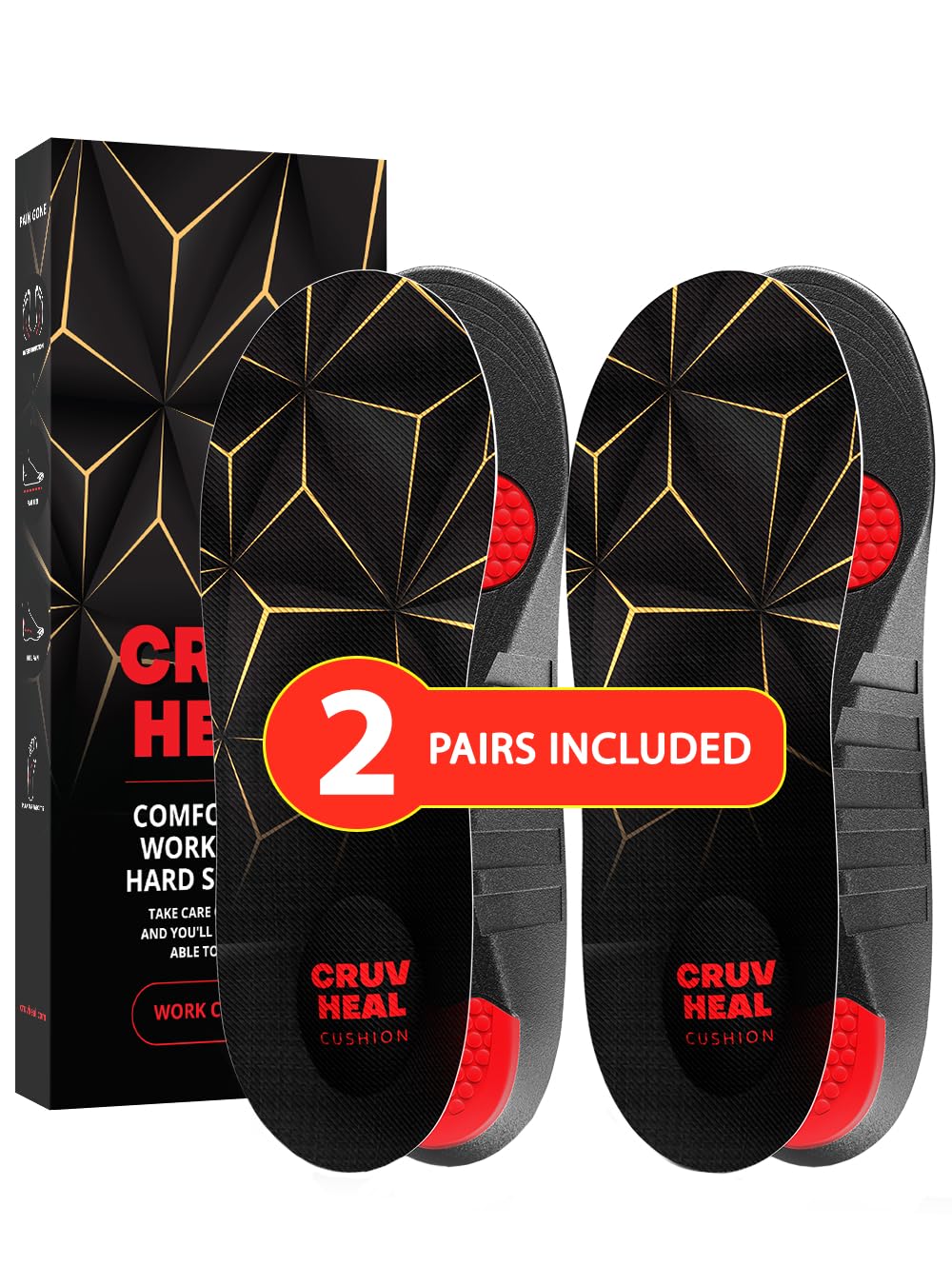 CRUVHEAL Work Pro Comfort Insole with gel pads delivers superior cushioning for tired feet.