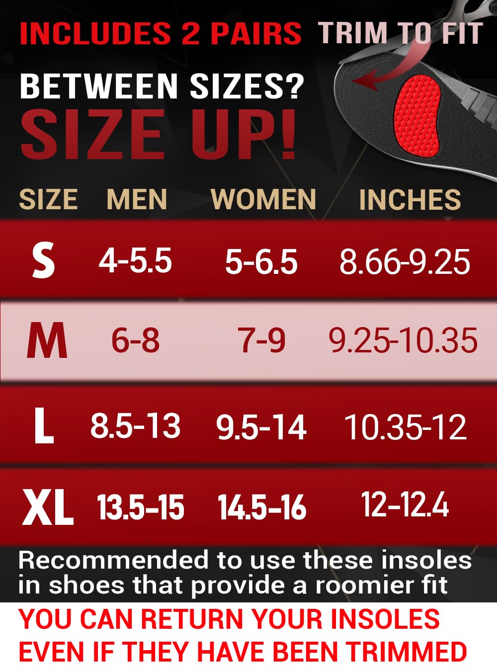CRUVHEAL Work Pro Comfort Insole fits many types of footwear.