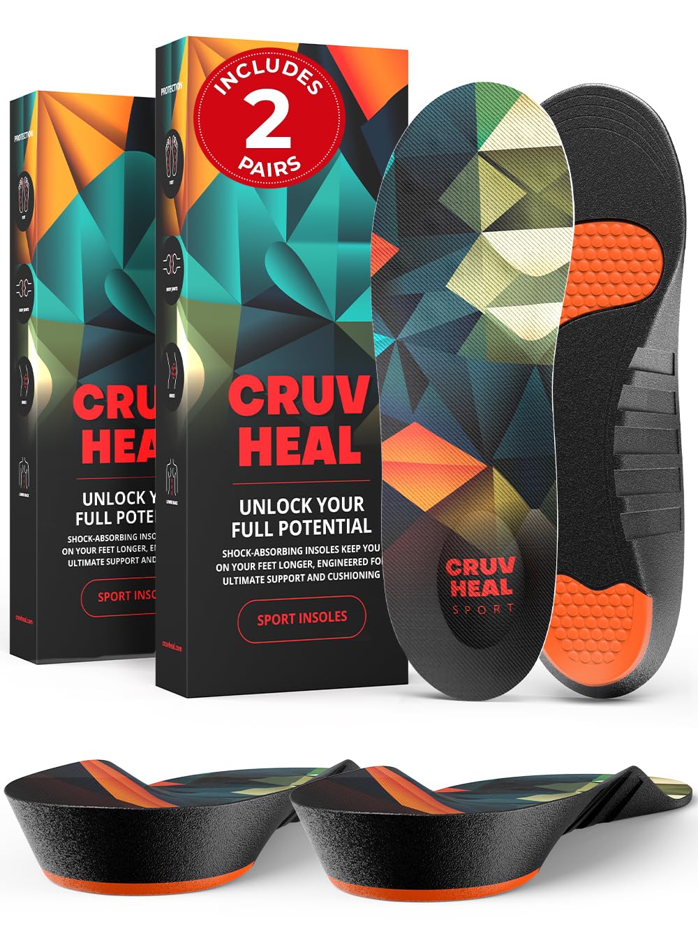 CRUVHEAL sport insoles with gel pads enhance impact absorption during workouts.