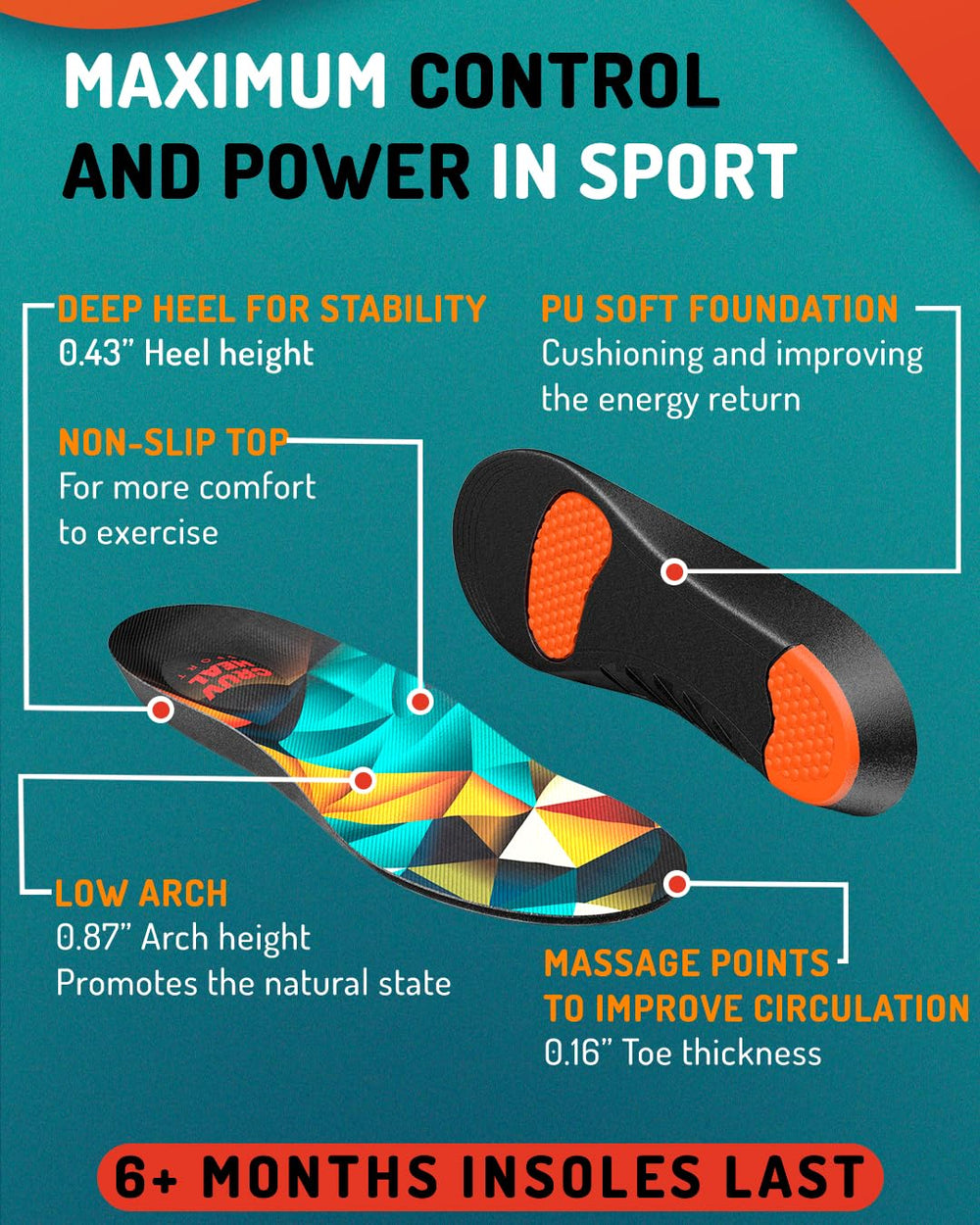 CRUVHEAL sport insoles in running shoe during workout demonstrating stability
