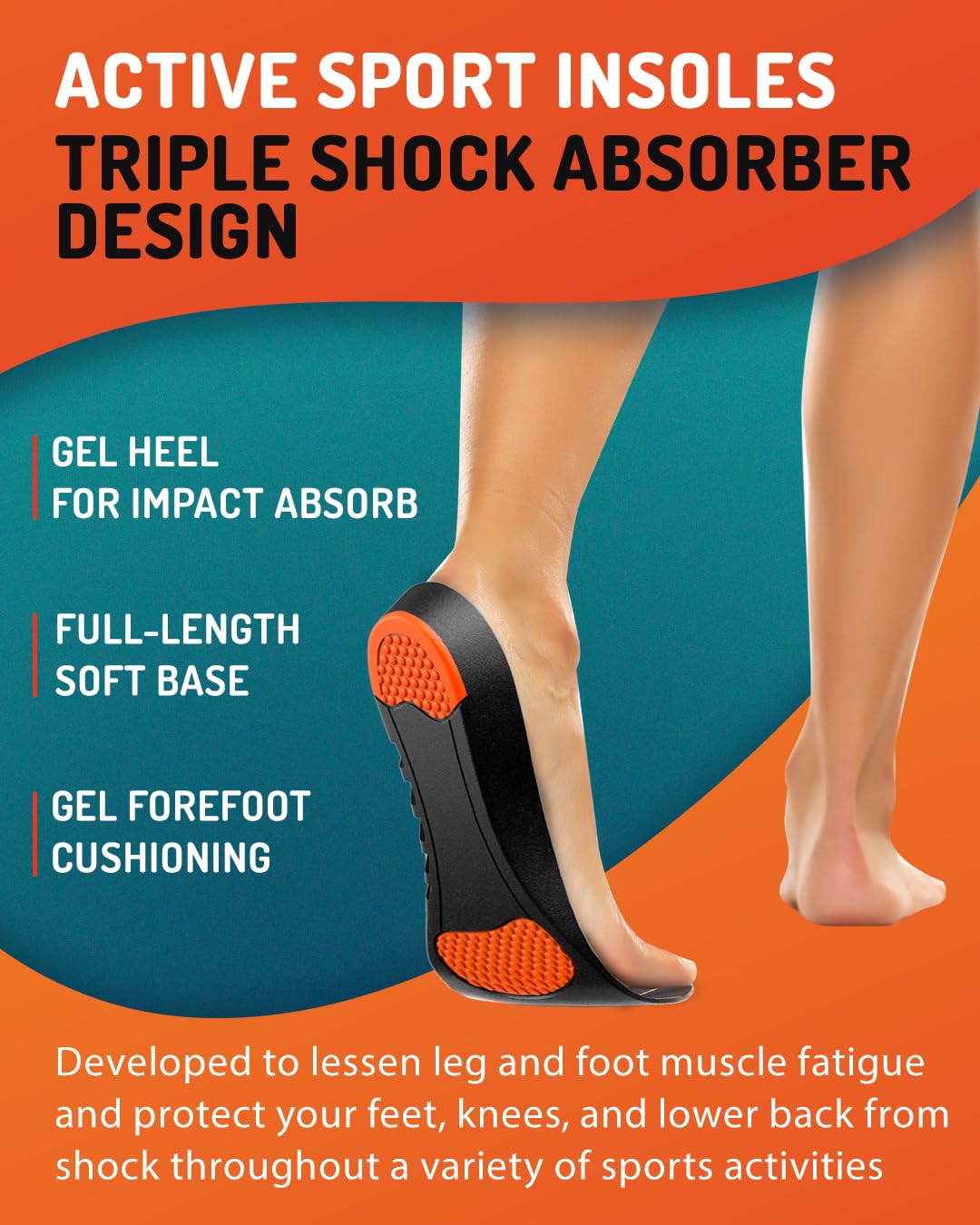 CRUVHEAL insoles with non-slip heel pads stay in place during training sessions.