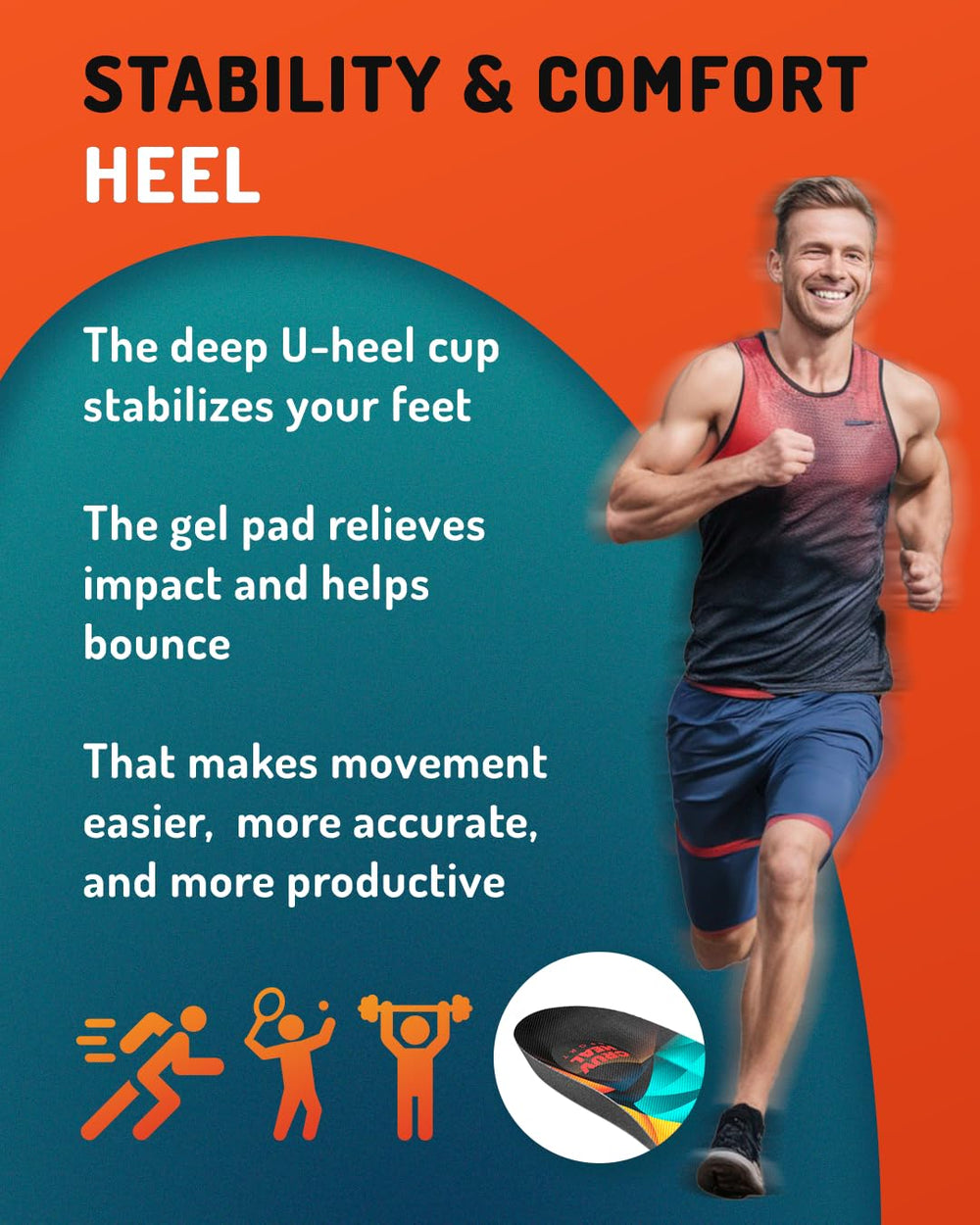 CRUVHEAL insoles provide cushioned shock absorption for vigorous activities.
