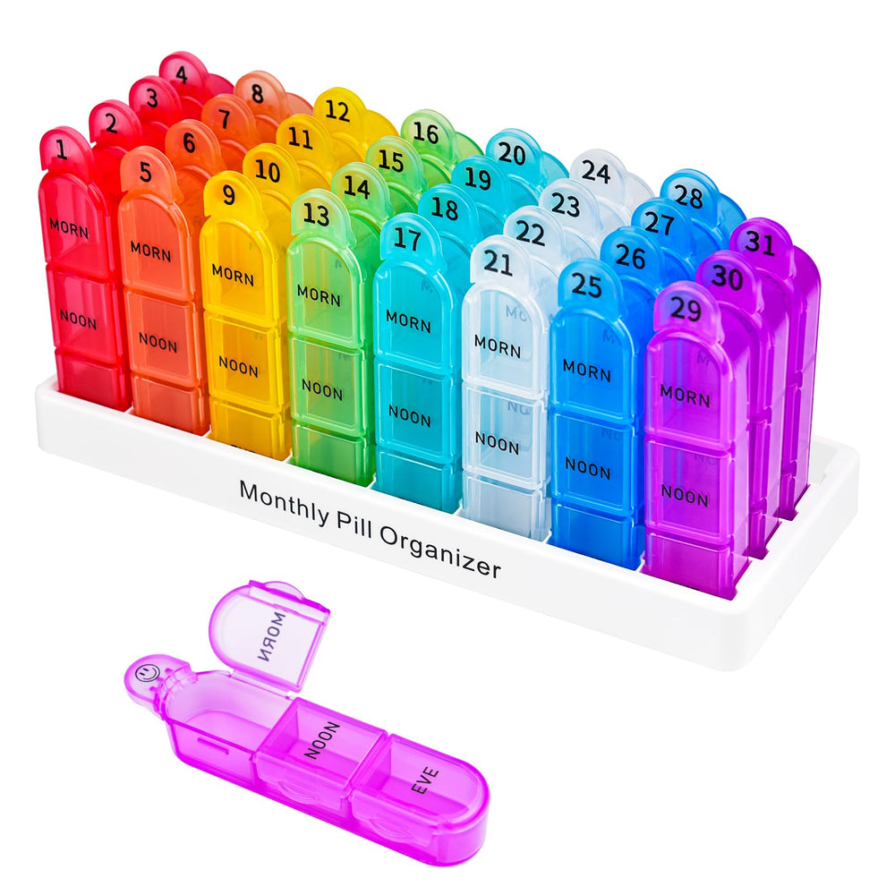 Cruxer monthly pill organiser with 3 times a day layout for reliable dosing on the go