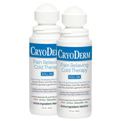 CryoDerm D-Roll-On bottle with colorless formula for on-the-go relief.