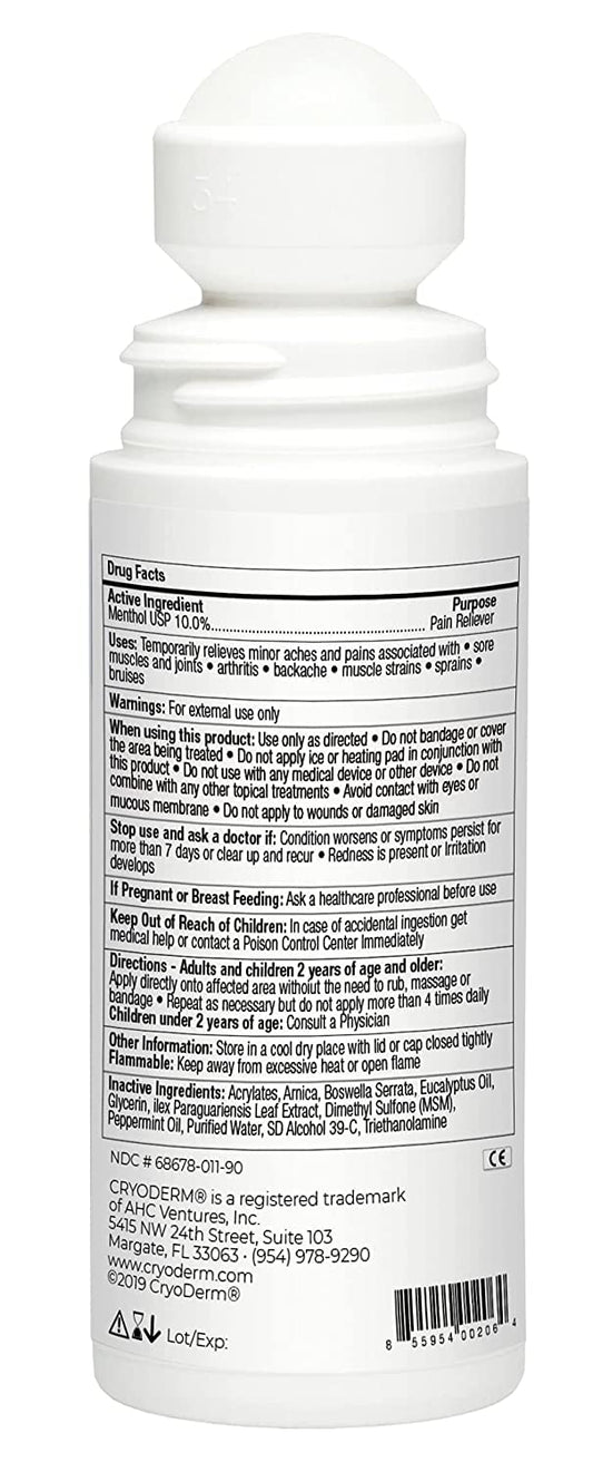 CryoDerm D-Roll-On applied on arm showing smooth glide.