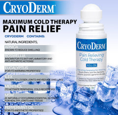 CryoDerm D-Roll-On bottle being rolled onto the skin.