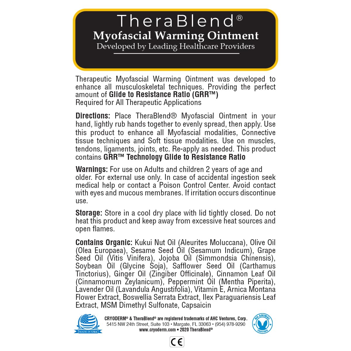 CryoDerm Myofascial Warming Ointment application scene suggests soothing massage for muscle support.
