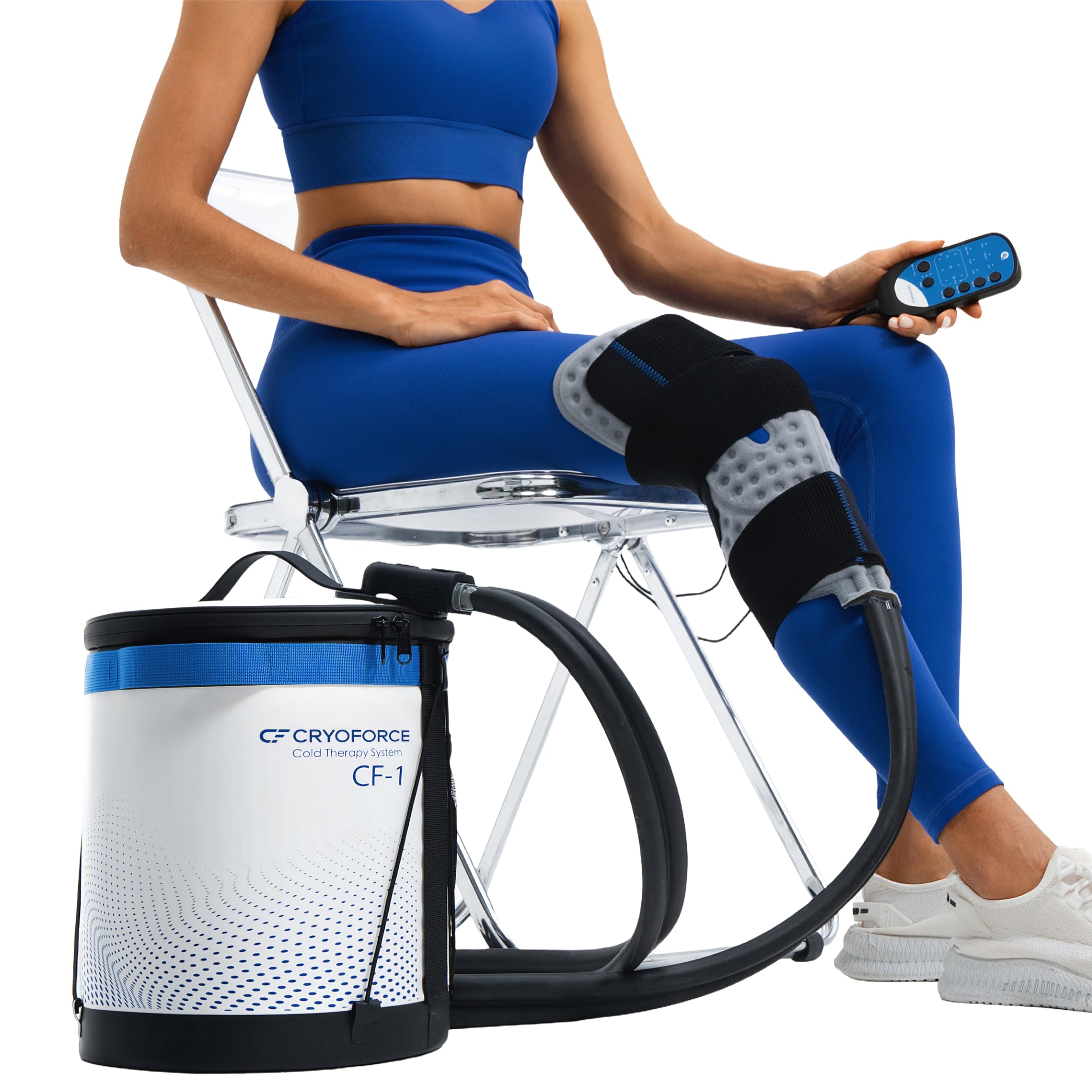 CRYOFORCE CF-1 unit on nightstand delivering overnight knee therapy at bedside