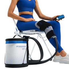 CRYOFORCE CF-1 unit on nightstand delivering overnight knee therapy at bedside
