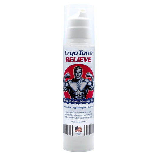 CryoTone Relieve bottle with pump enables precise 2cc dosing for post-workout recovery