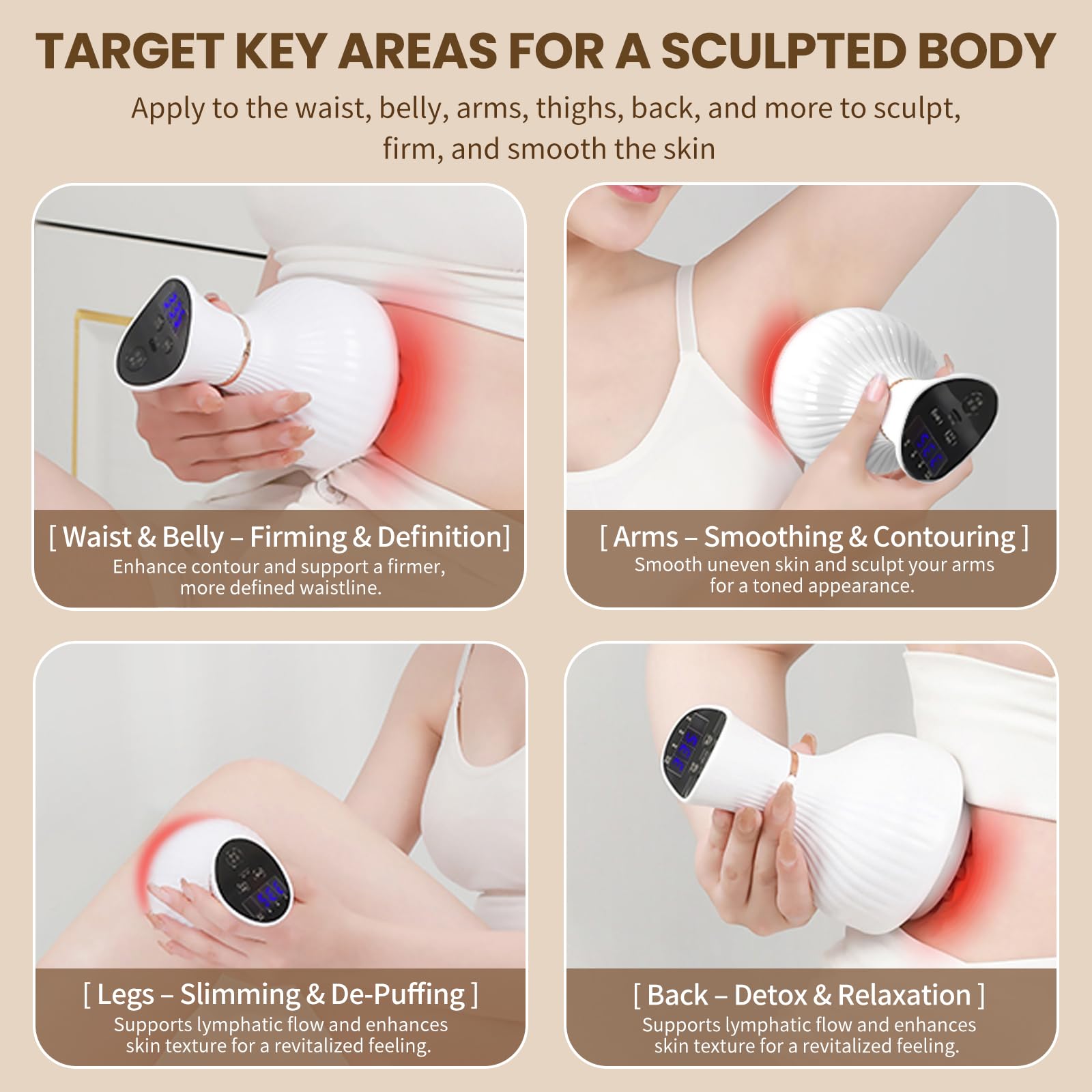CRYSNATM Intelligent 4-in-1 massager for abdomen with warming comfort.