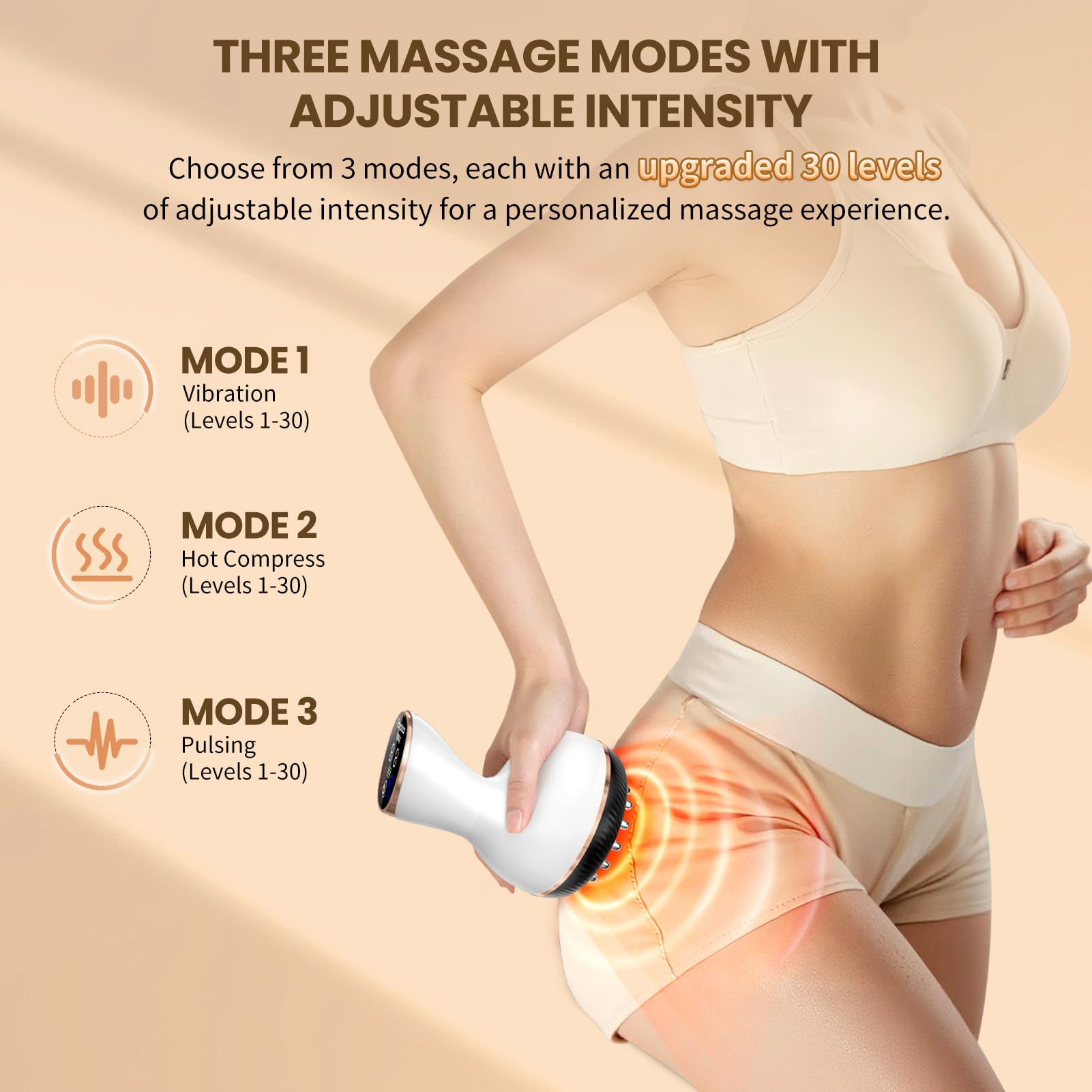 CRYSNATM massager placed on abdomen for gentle shaping and relief.