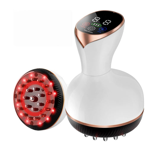 CRYSNATM lymphatic drainage massager on leg for swelling relief and smoother contours.
