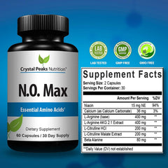Arginine and Citrulline ingredients in Crystal Peaks N.O. Max aiding circulation.