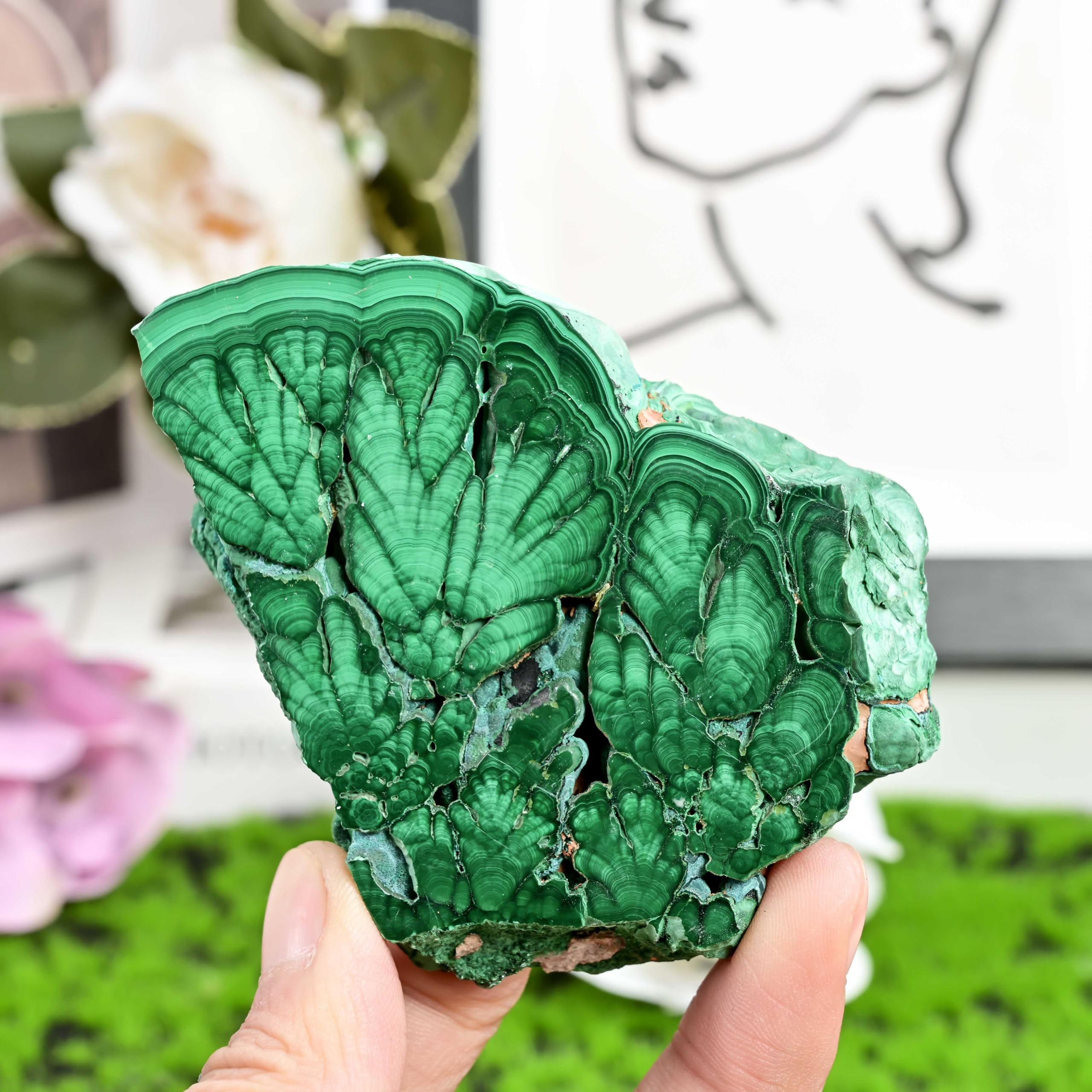CrystalHola malachite energy array setup for aesthetic display