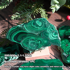 CrystalHola malachite slice close-up showing concentric texture and luster