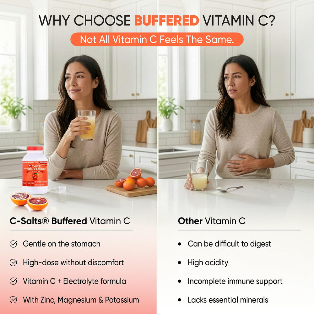 C-Salts scoop dispensing powder for precise, gentle high-dose vitamin C.
