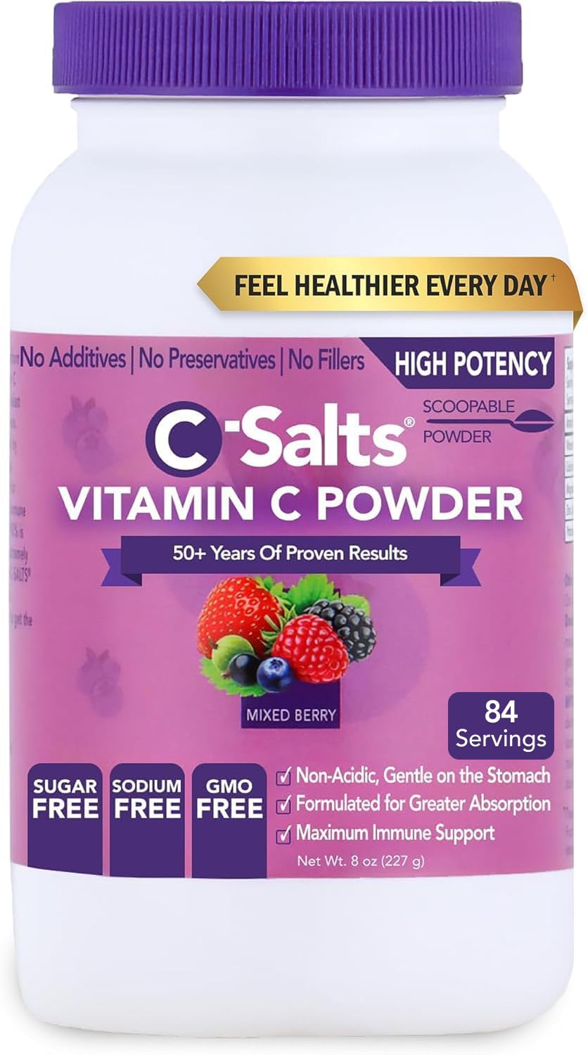 C-Salts Vitamin C powder tub ready to scoop for daily immune support.