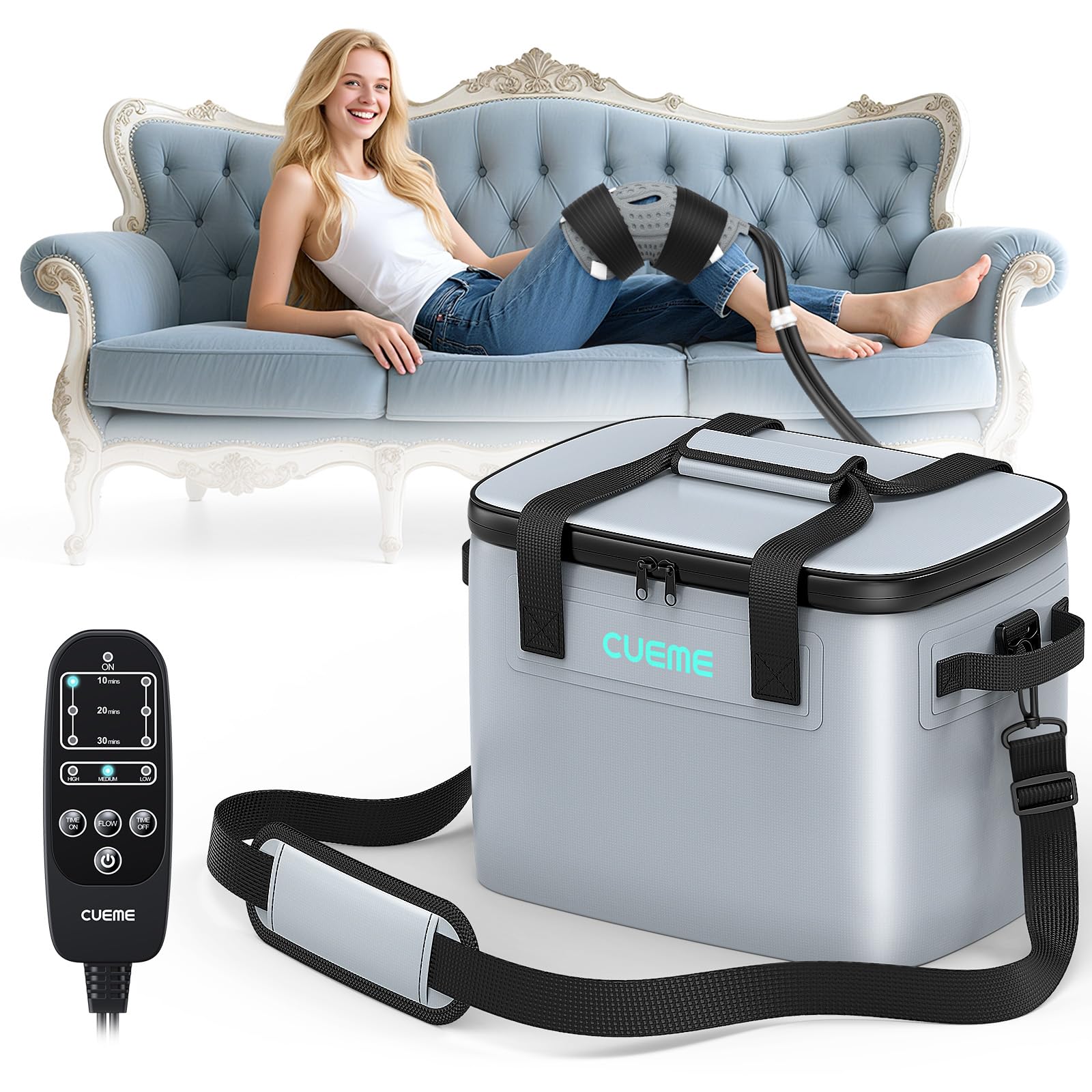 CUEME cold therapy main unit with insulated reservoir for extended cooling.