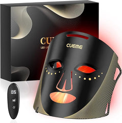 CUEME red light therapy mask closeup for facial rejuvenation and soothing glow.