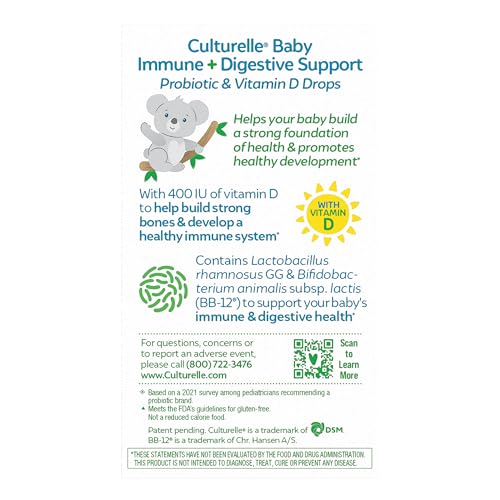 Culturelle Baby Probiotic Drops dropper dispensing onto a spoon for easy feeding.