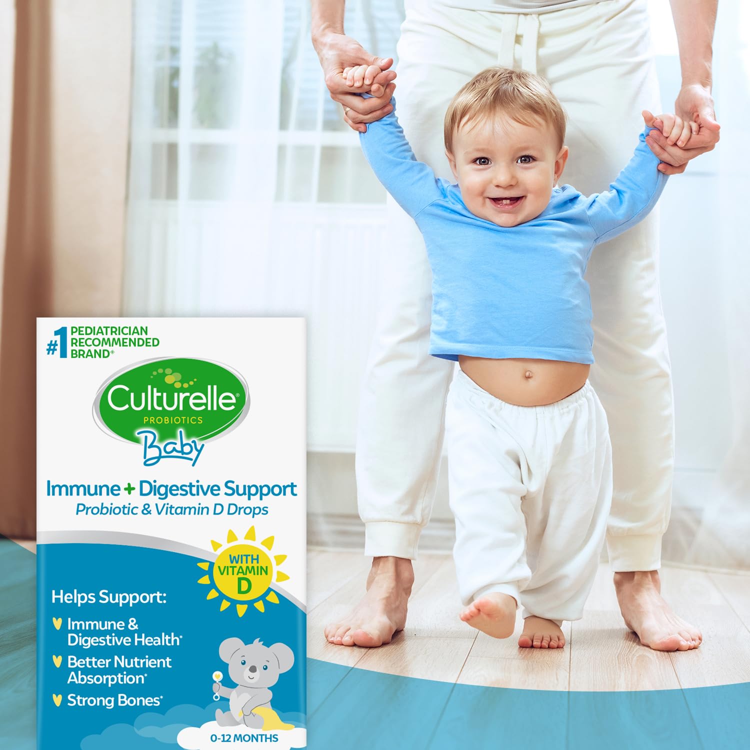 Culturelle Baby Probiotic Drops liquid being administered onto a spoon for convenience.