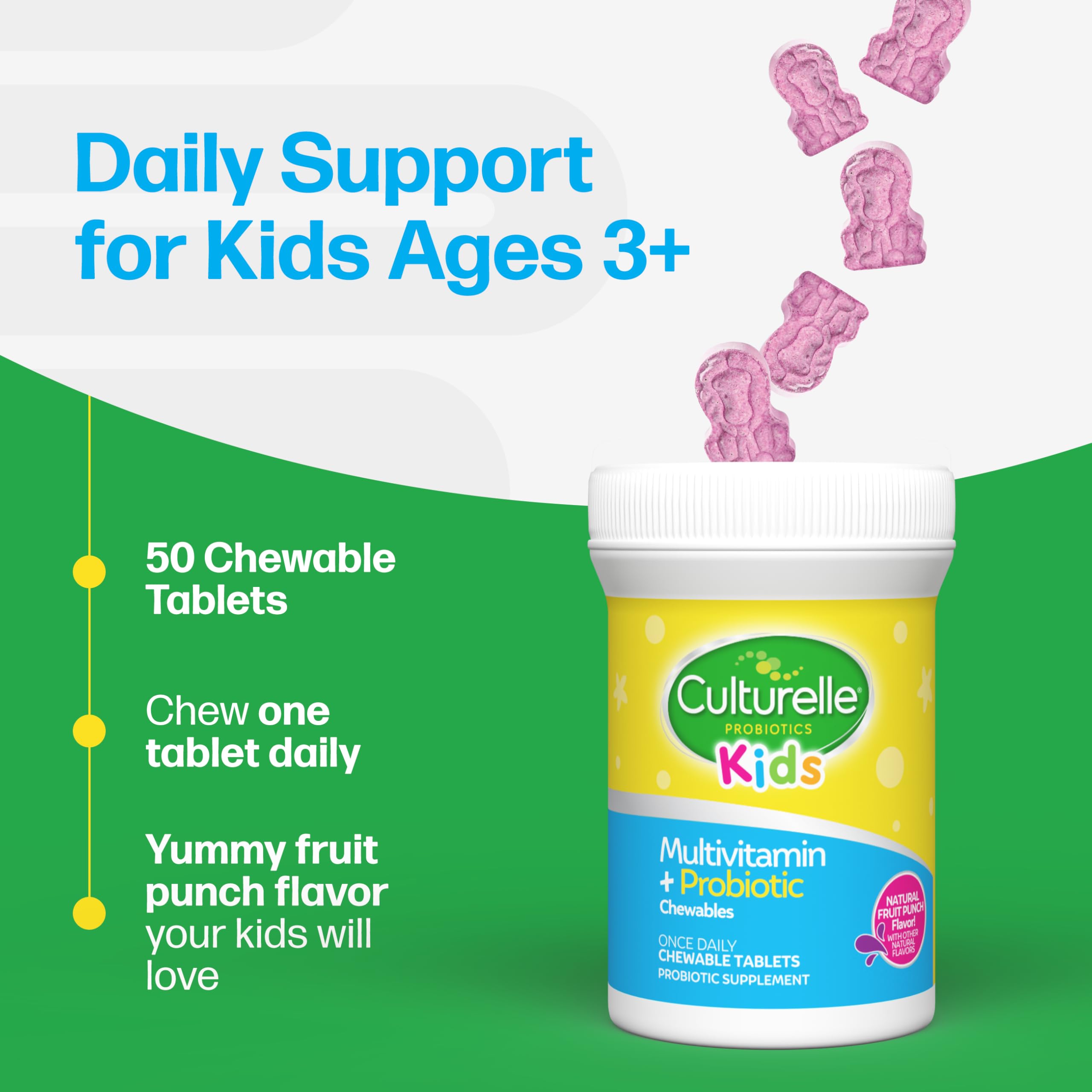 Daily-use chewable presented as an easy part of a kid's routine.