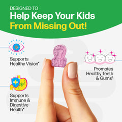 Graphic shows 11 vitamins and minerals in Culturelle Kids Complete.