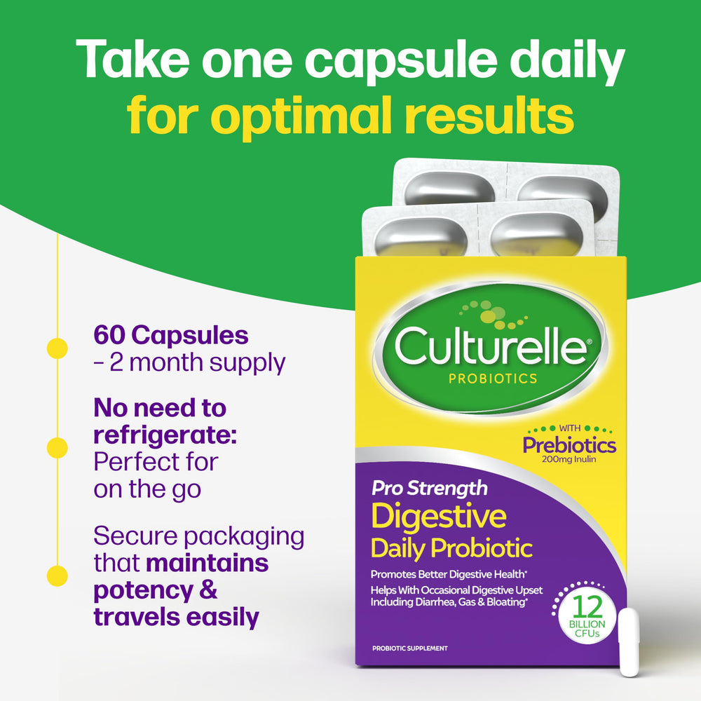 Culturelle Pro Strength soy-free icon denotes allergen-friendly probiotic option.