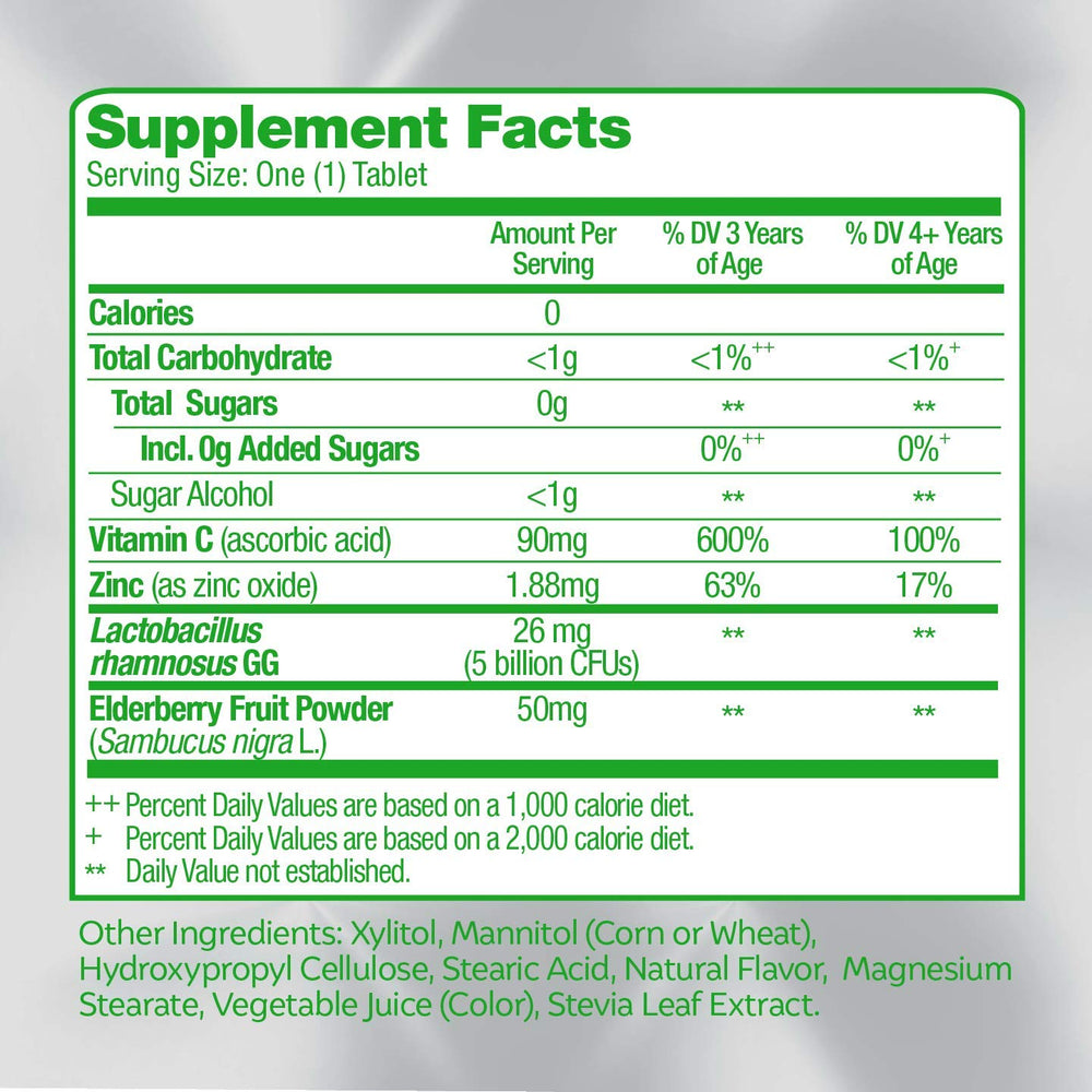 Vitamin C and D icons on Culturelle Kids bottle highlighting essential nutrients