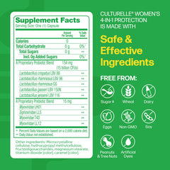 Culturelle 4-in-1 bottle back with ingredients and directions for daily use.