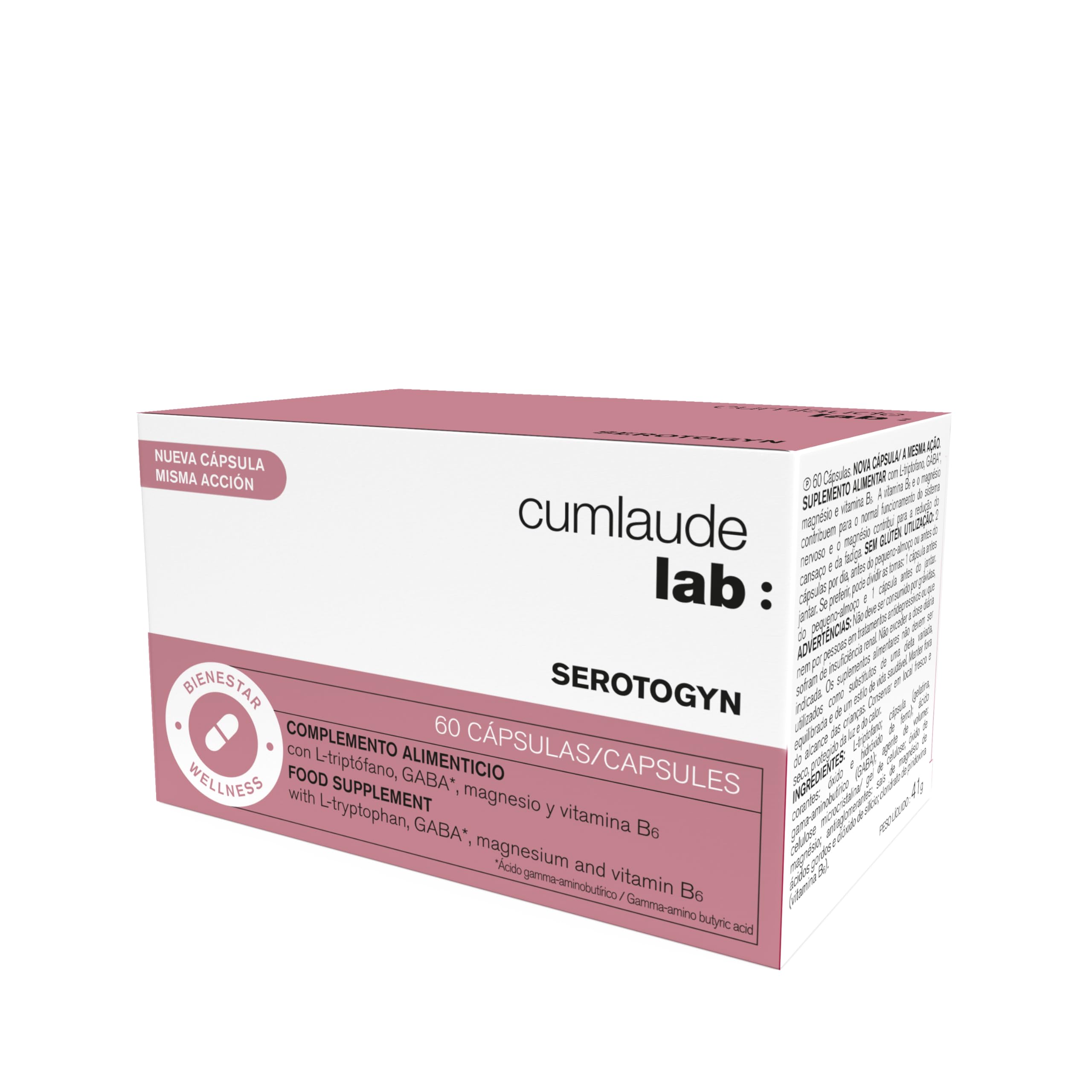 Cumlaude Serotogyn bottle with 60 capsules for daily nervous system support.