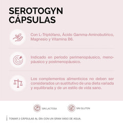 Close-up of Serotogyn capsules, highlighting non-hormonal ingredients.