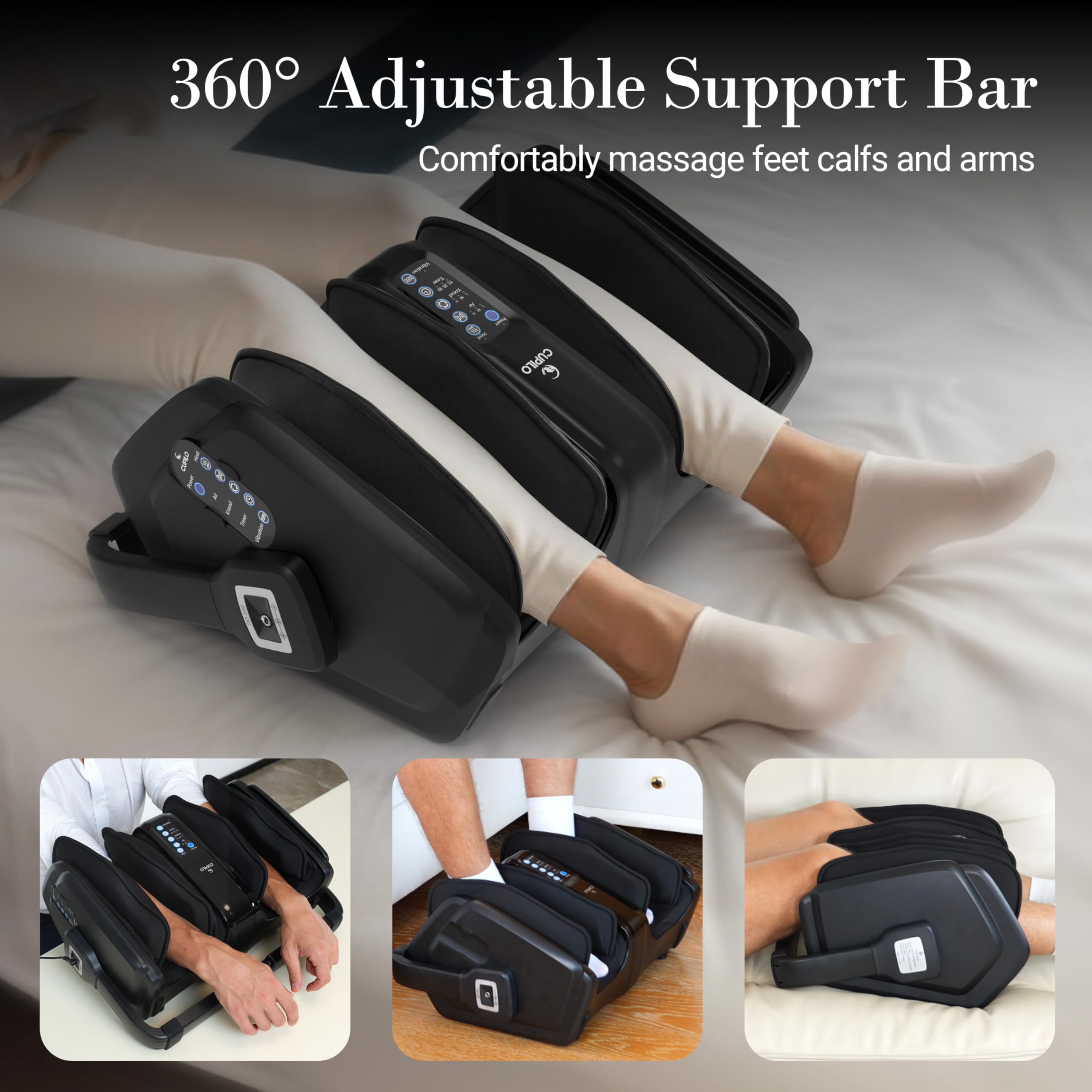 CuPiLo foot massager adjustable bar targets feet and calves precisely.