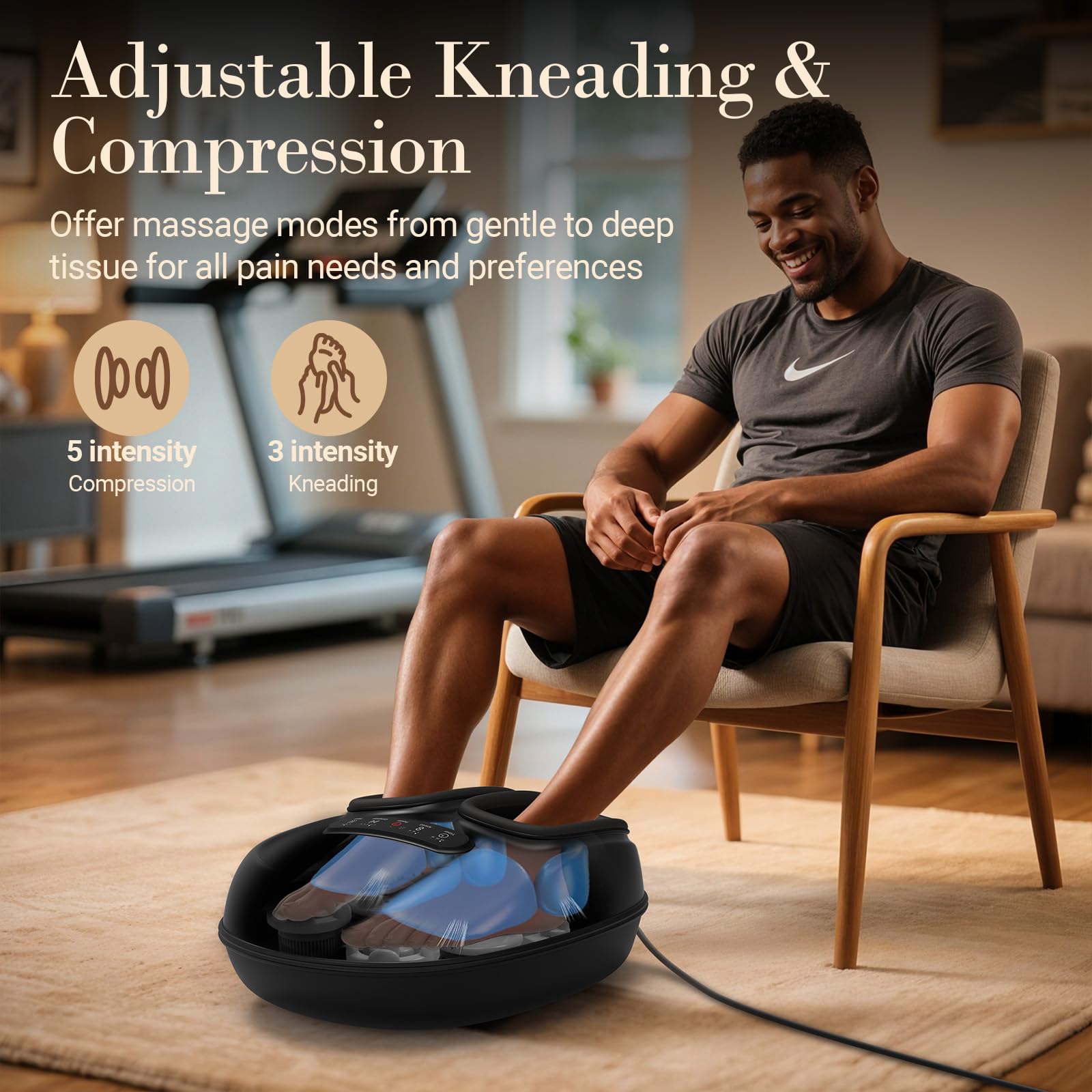 CuPiLo foot massager adjustable kneading and compression personalize your session.