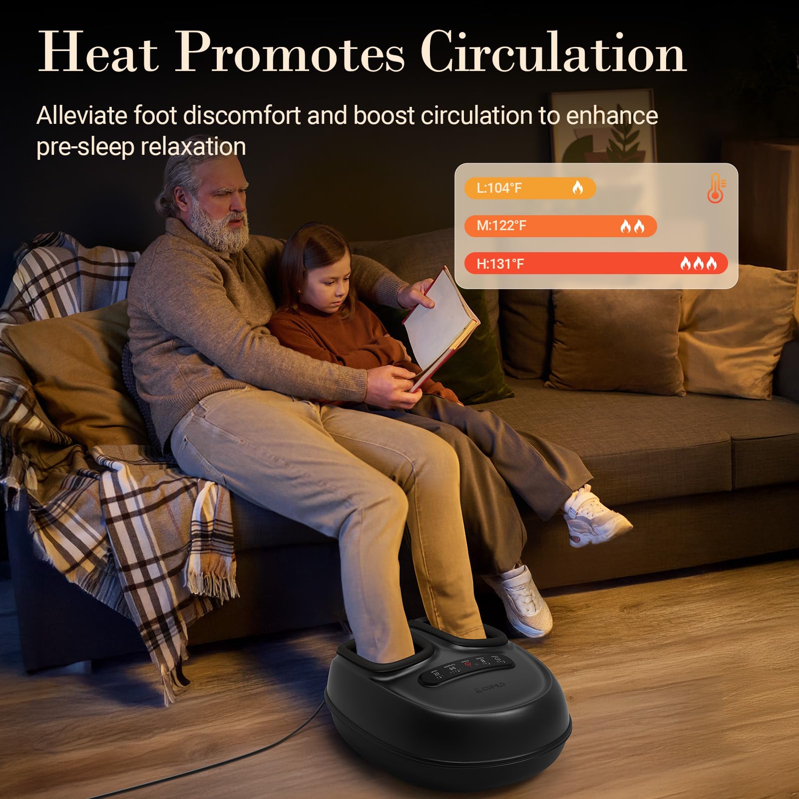 CuPiLo foot massager heat function provides soothing warmth across the soles.