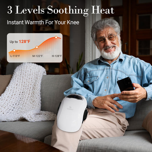 CuPiLo knee massager demonstrates vibration modes for personalized knee relief