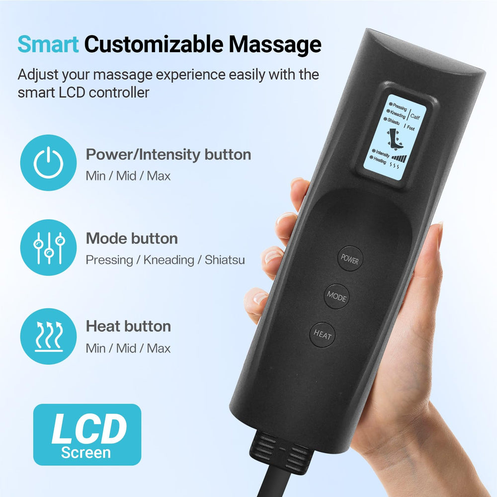 CuPiLo leg massager includes auto-off timer for safe, unattended sessions.