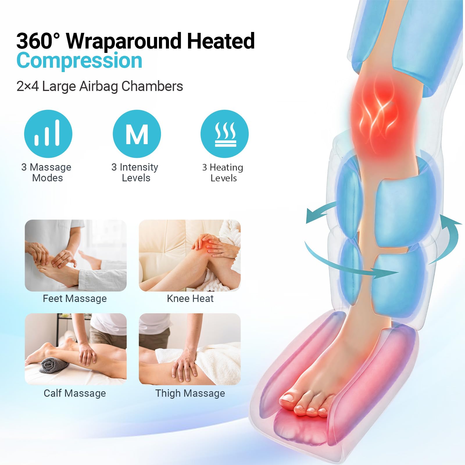 CuPiLo leg massager offers heating levels for adjustable comfort.