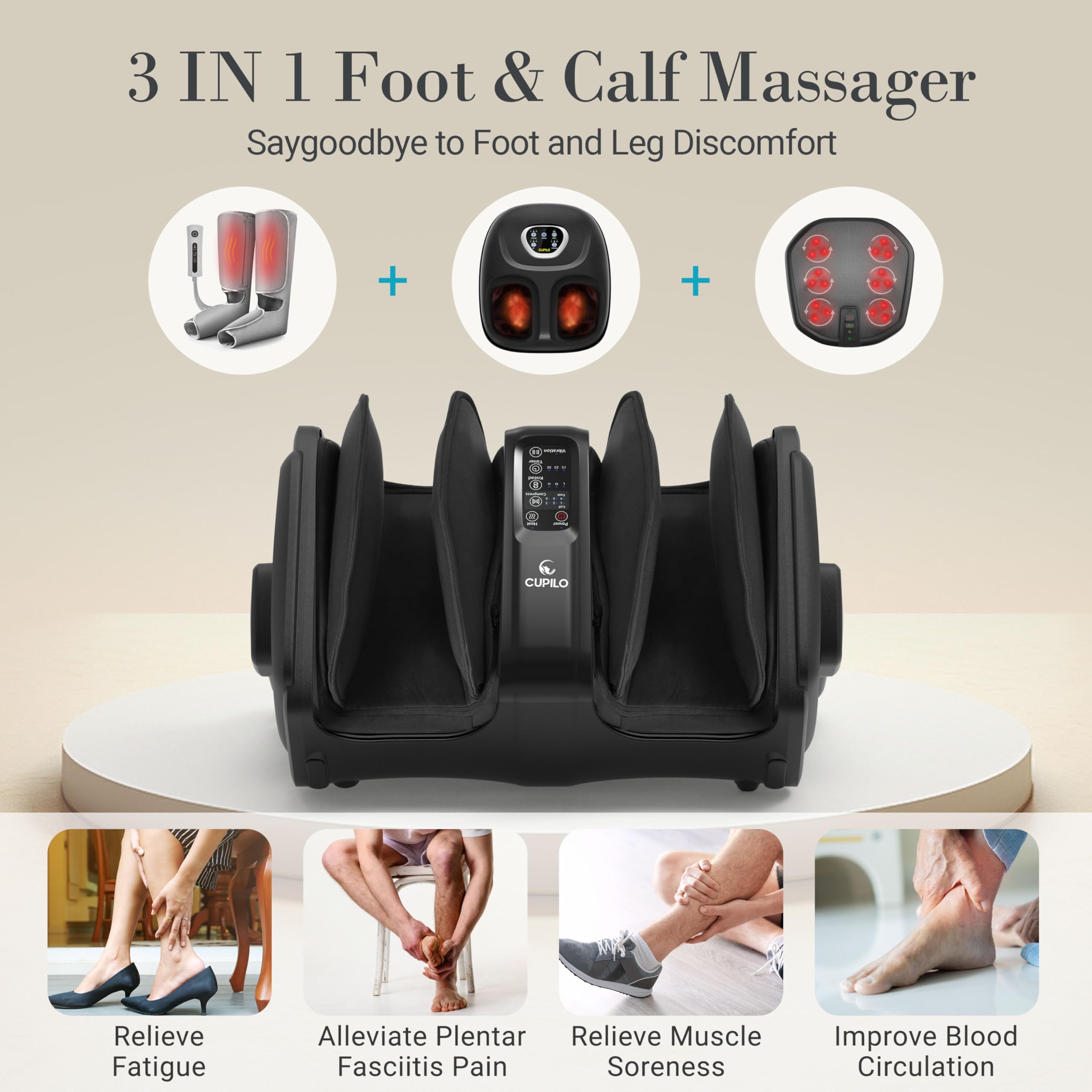 CuPiLo foot massager with heat therapy delivering soothing warmth for comfort