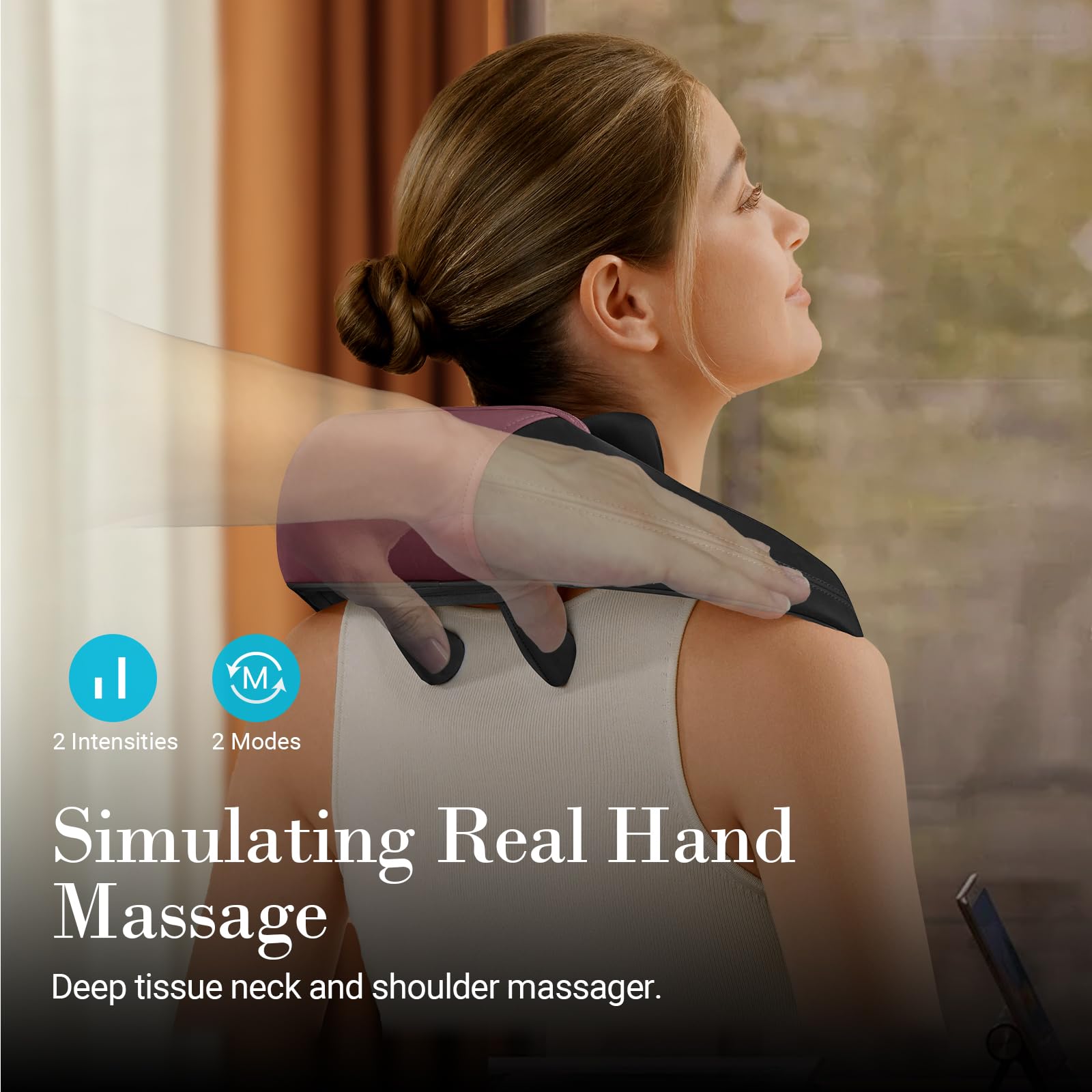 CuPiLo massager displays heat settings for neck and shoulders.