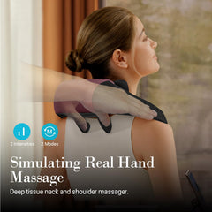 CuPiLo massager displays heat settings for neck and shoulders.