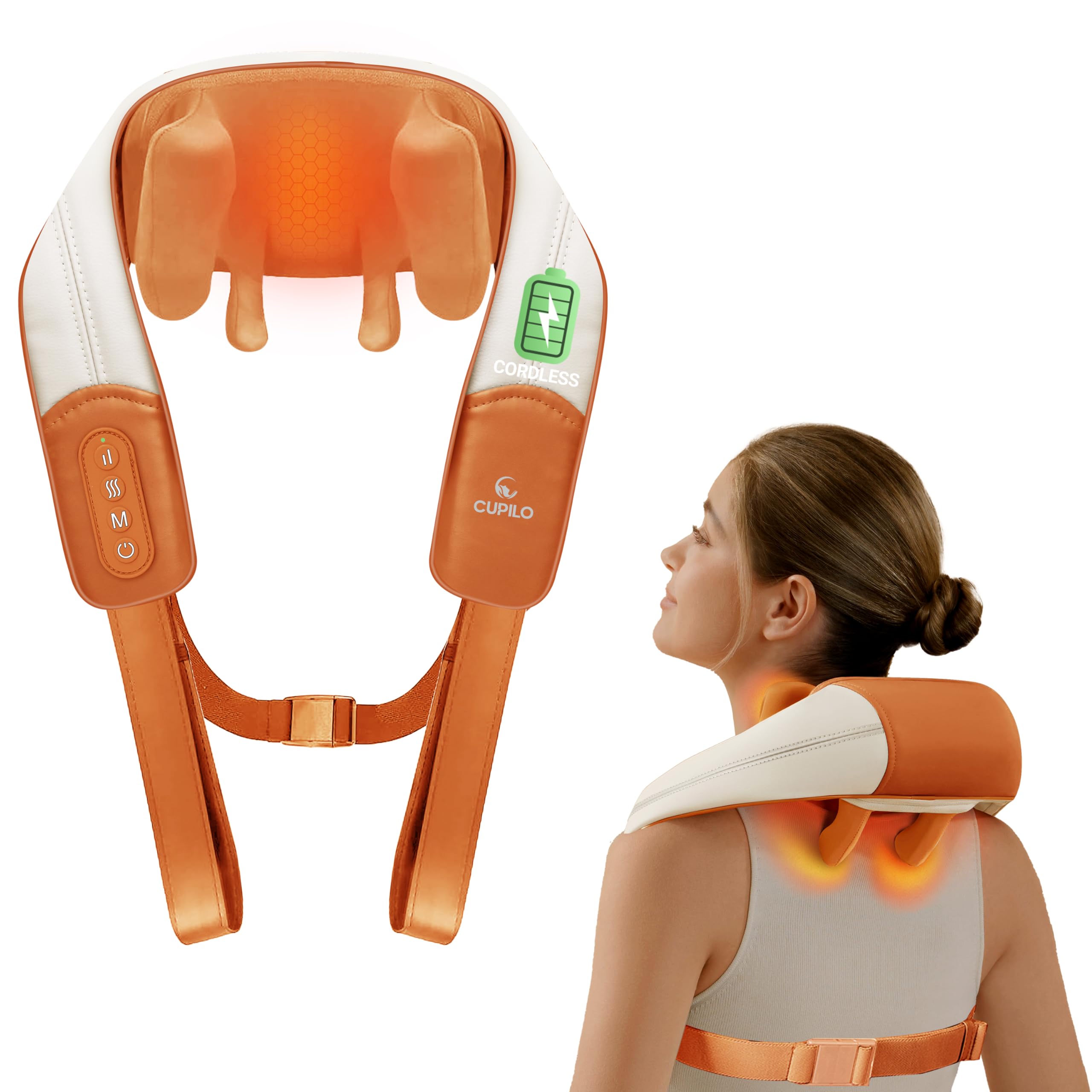 CuPiLo Shiatsu neck massager with heat targets neck and shoulders for soothing relief